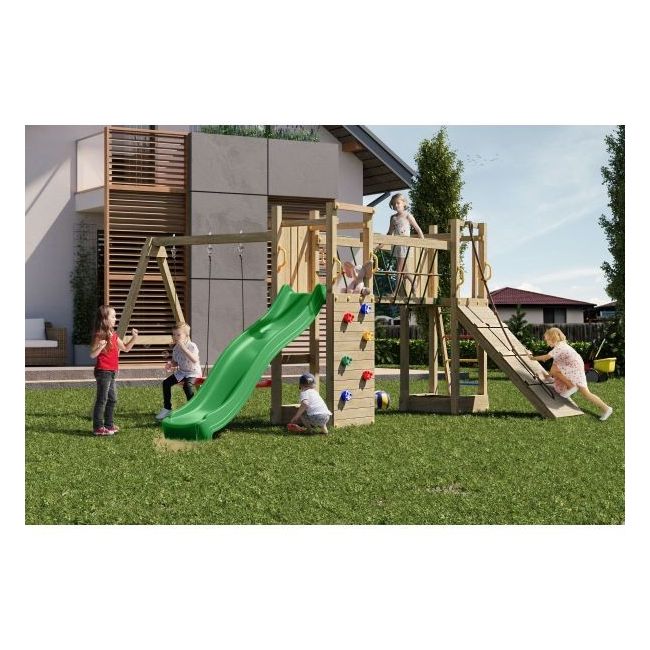 Complex joaca din lemn cu 2 turnuri si pod maxi exposure fungoo - okefu08300pkxg2