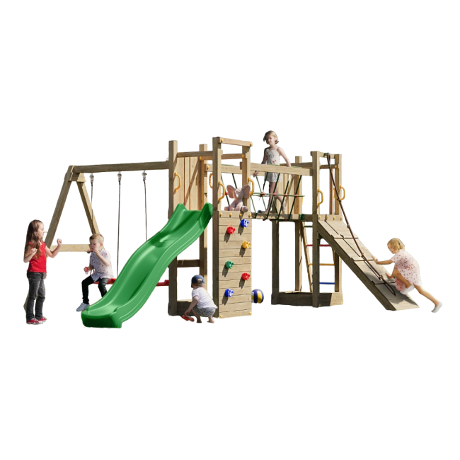 Complex joaca din lemn cu 2 turnuri si pod maxi exposure fungoo - okefu08300pkxg2