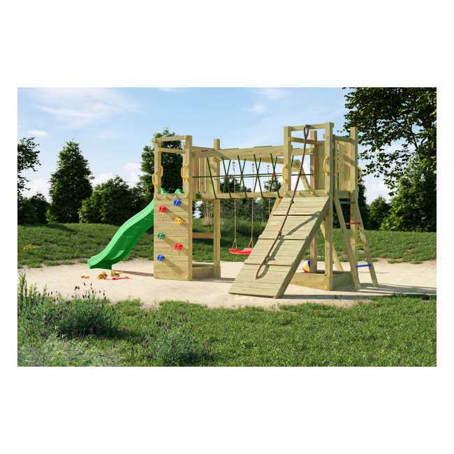 Complex joaca din lemn cu 2 turnuri si pod maxi exposure fungoo - okefu08300pkxg2
