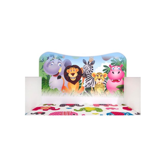 Pat pentru copii cu sertar, hm happy jungle, pal melaminat, saltea inclusa, 140x70 cm, multicolor drm10100