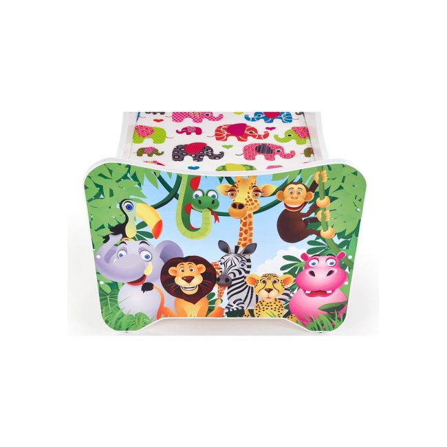 Pat pentru copii cu sertar, hm happy jungle, pal melaminat, saltea inclusa, 140x70 cm, multicolor drm10100
