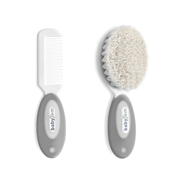 Set pieptan si perie din peri naturali BabyJem (Culoare: Gri) JEMbj_5193