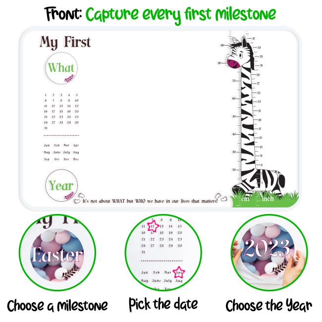 Păturică Milestone plusata cu 2 fete pentru fotografierea bebelușului Long Neck Zebra & Foot Steps, cu 45 Stickere Cadou