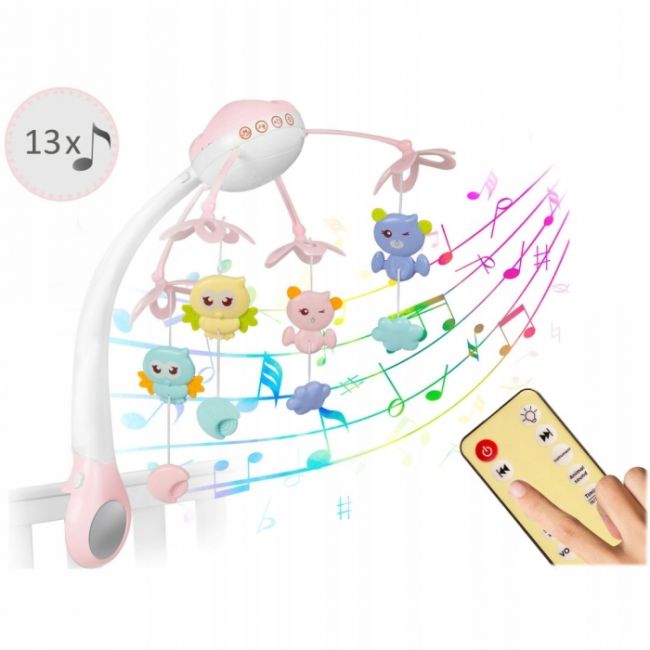 Carusel muzical pentru patut cu proiector, sunete si jucarii ricokids rk-813 - roz edeedi781301