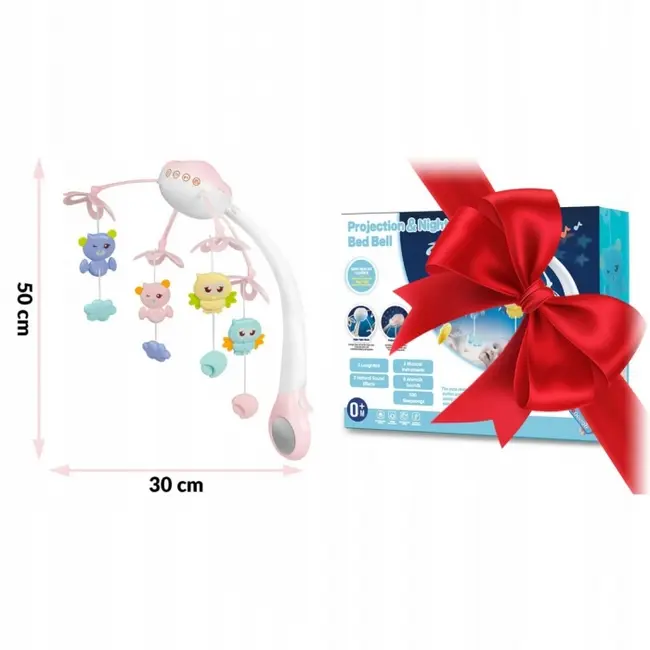 Carusel muzical pentru patut cu proiector, sunete si jucarii ricokids rk-813 - roz edeedi781301