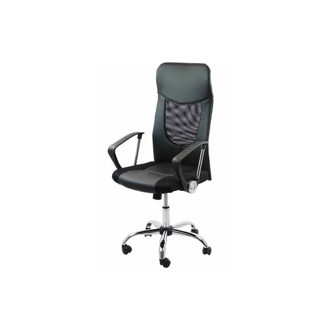 Scaun birou off 906, ergonomic, mesh, piele ecologica, cadru cromat, mecanism de balans, 110 kg, negru drm1625