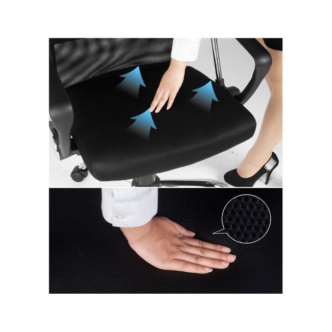 Scaun birou hm vire, mesh, ergonomic, cadru metal, tetiera cu piele ecologica, inaltime ajustabila, mecanism balansare, 100 kg, negru drm1988