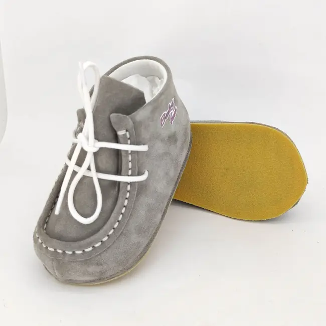 Botosei mocasini unisex pentru bebe Baby Fox pentru exterior piele gri si talpa din cauciuc - FOX10312772-gri