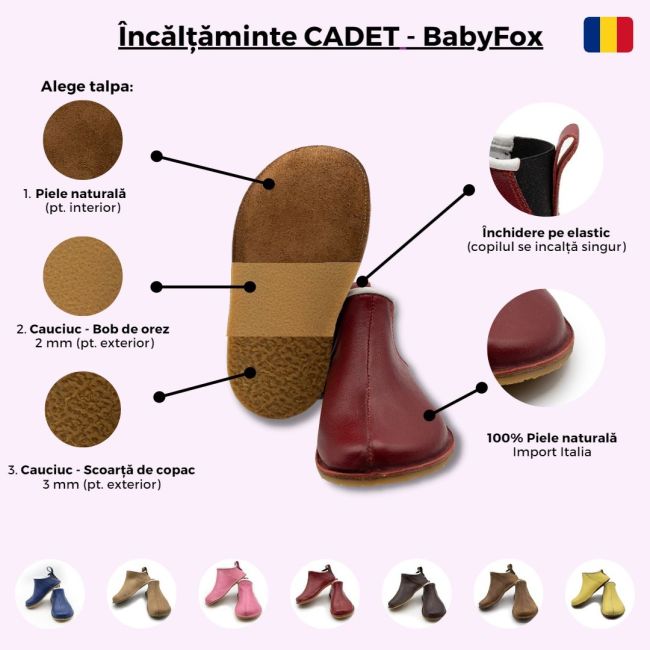 Pantofiori model Cadet BabyFox pentru exterior din piele naturala Visiniu Phonebox - FOXCDT888VSN