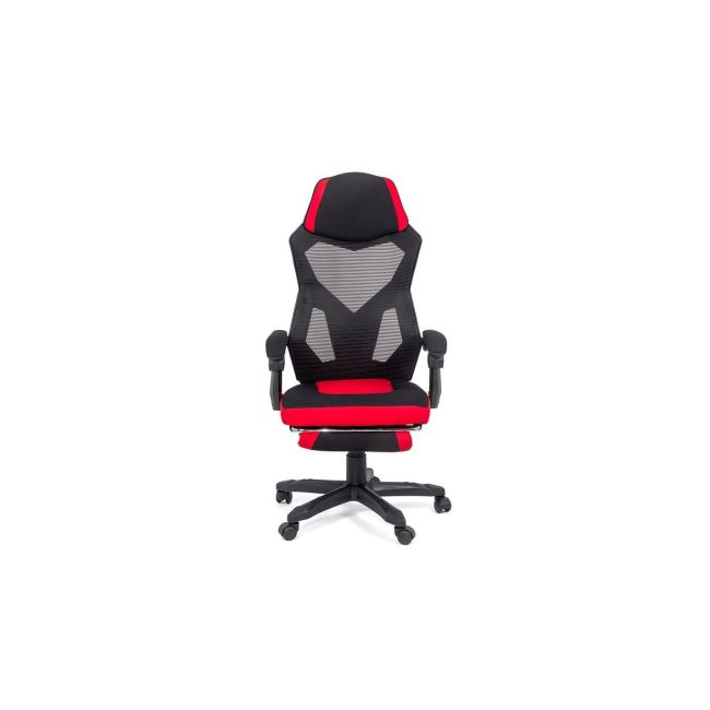 Scaun off 304, ergonomic, mesh, mecanism de balans, suport picioare retractabil, 110 kg, negru/rosu drm8989