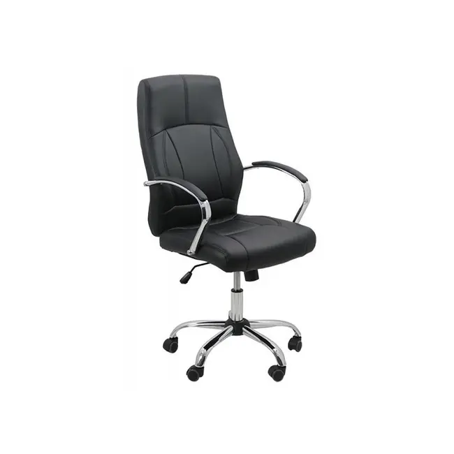 Scaun birou off 331, mecanism inclinare, piele ecologica, baza cromata, 110 kg, negru drm4145