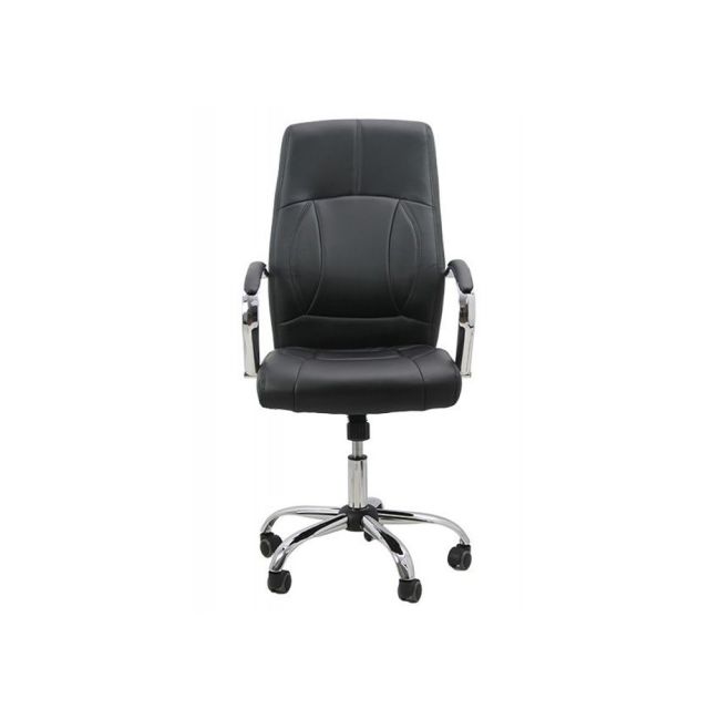 Scaun birou off 331, mecanism inclinare, piele ecologica, baza cromata, 110 kg, negru drm4145