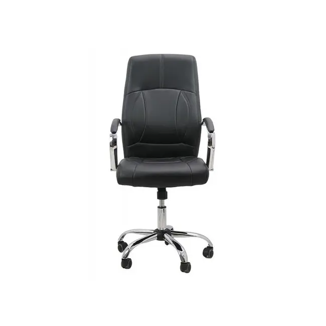 Scaun birou off 331, mecanism inclinare, piele ecologica, baza cromata, 110 kg, negru drm4145