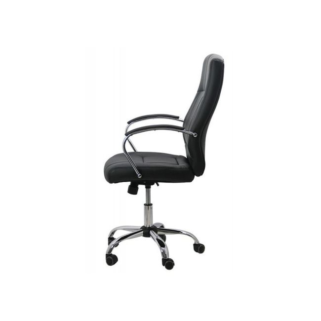 Scaun birou off 331, mecanism inclinare, piele ecologica, baza cromata, 110 kg, negru drm4145