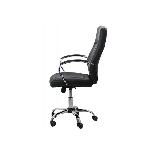 Scaun birou off 331, mecanism inclinare, piele ecologica, baza cromata, 110 kg, negru drm4145