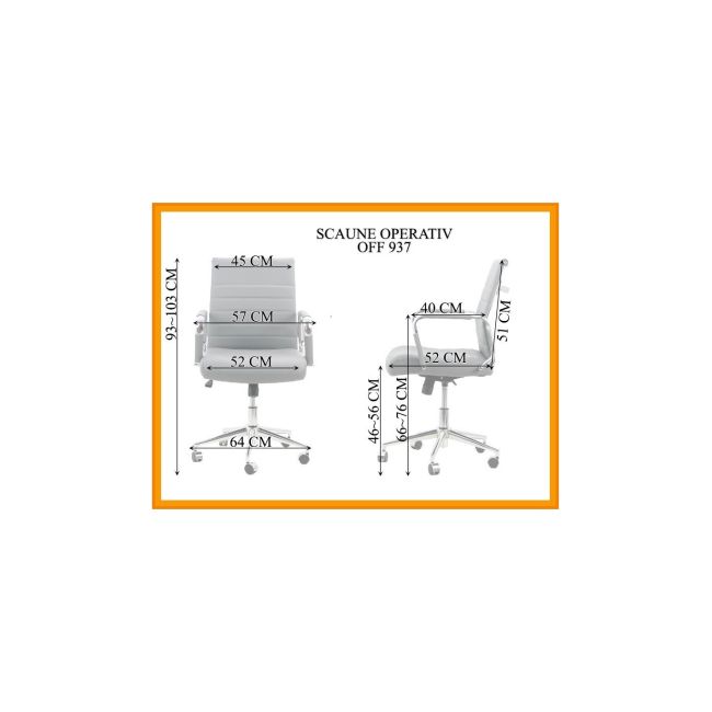 Scaun birou off 937, operativ, piele ecologica, ergonomic, baza cromata, inaltime reglabila, 110 kg drm4299