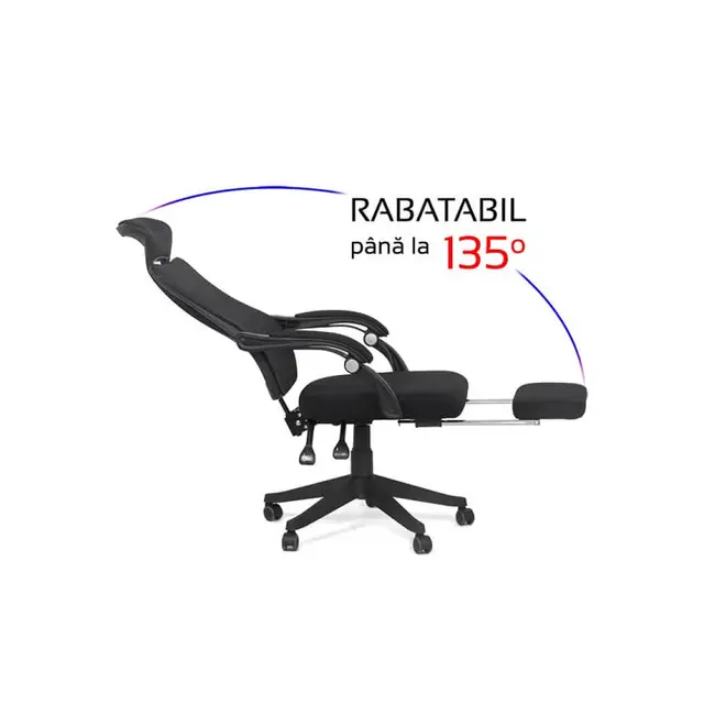 Scaun birou ergonomic off 927, mesh, recliner, suport picioare retractabil, 100 kg, negru drm8655