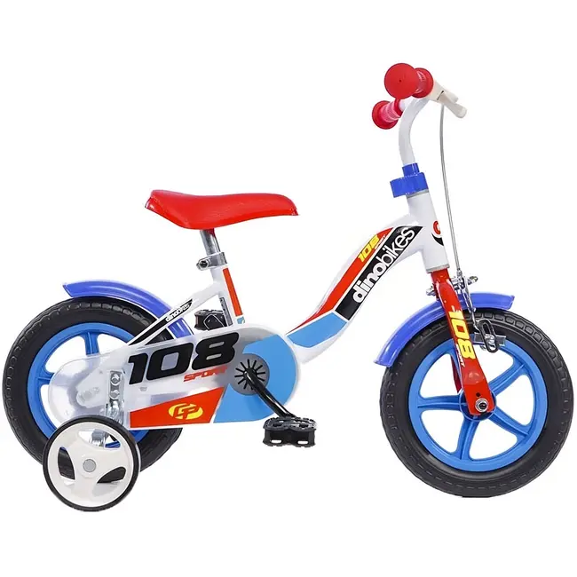 Bicicleta copii dino bikes 10' 108 sport alb si albastru cu frana hubdb-108fl-0506-wb