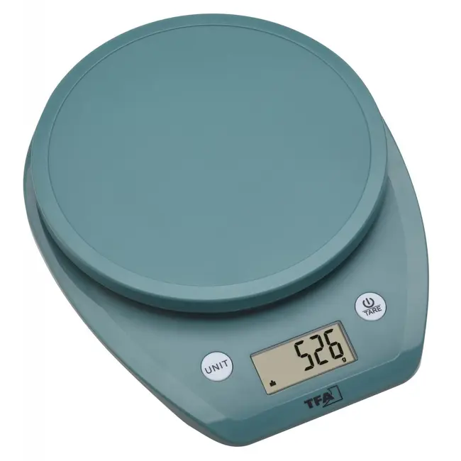 Cantar digital de bucatarie MOCHI cu display LCD, capacitate 5 kg, turcoaz, TFA 50.2007.20