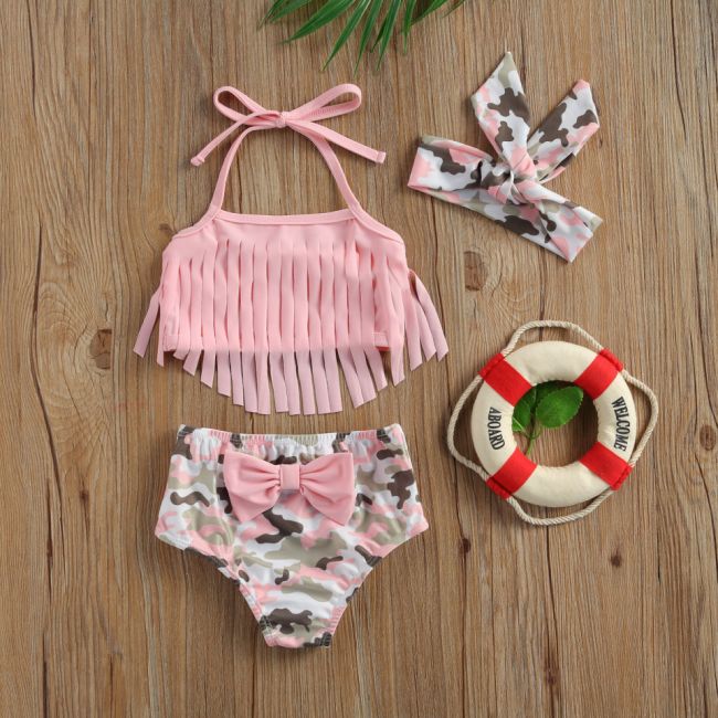 Costum de baie cu franjuri din 3 piese (Marime: 100, Model: Army) JEMdrl47b11