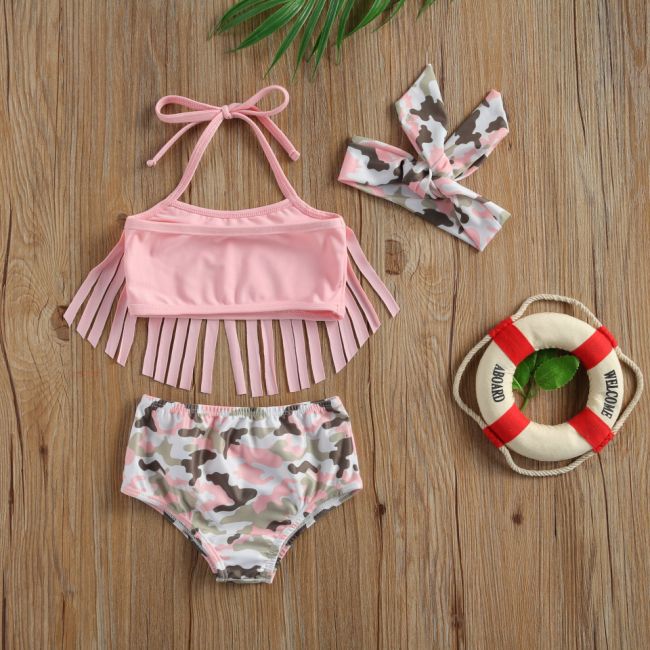 Costum de baie cu franjuri din 3 piese (Marime: 100, Model: Army) JEMdrl47b11