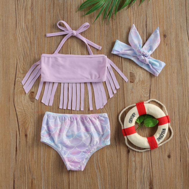Costum de baie cu franjuri din 3 piese (Marime: 100, Model: Army) JEMdrl47b11