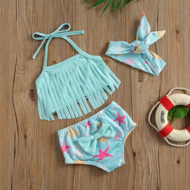 Costum de baie cu franjuri din 3 piese (Marime: 100, Model: Army) JEMdrl47b11