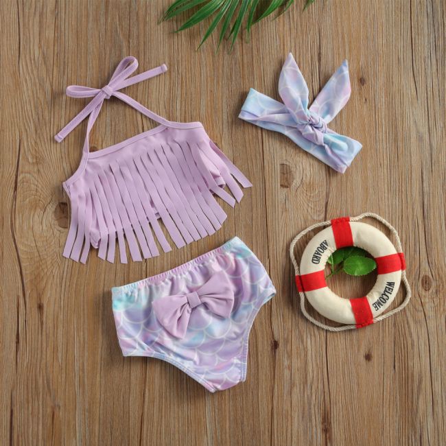 Costum de baie cu franjuri din 3 piese (Marime: 100, Model: Army) JEMdrl47b11