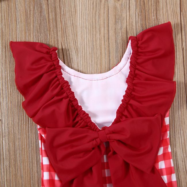 Costum de baie cu patratele rosii si bentita (Marime: 110) JEMdrl47b25