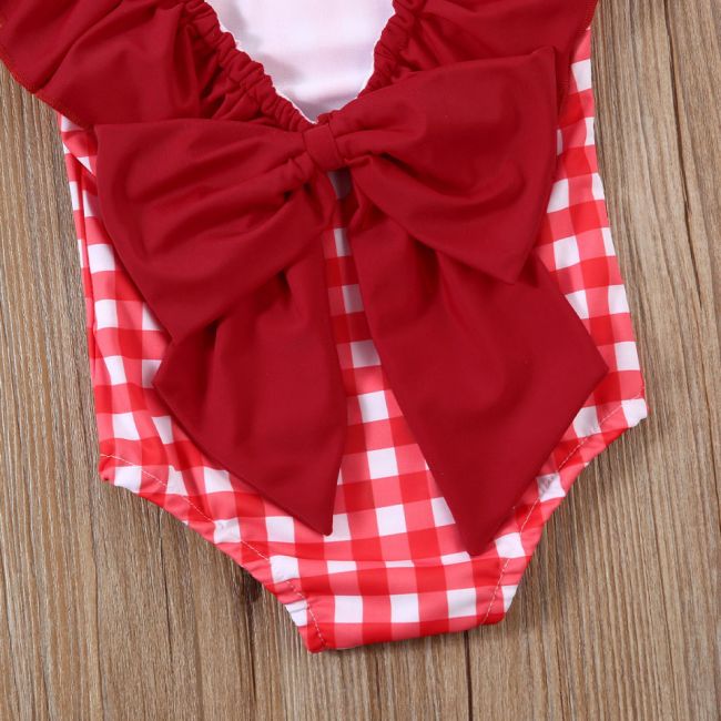 Costum de baie cu patratele rosii si bentita (Marime: 110) JEMdrl47b25