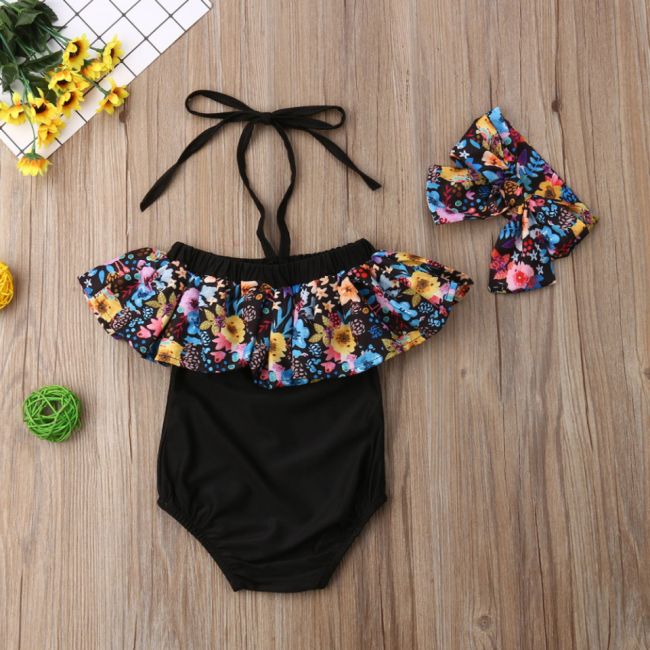 Costum de baie cu volan inflorat si bentita (Marime: 120) JEMdrl47a26