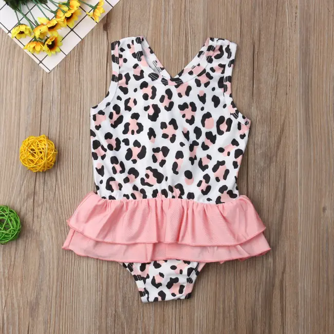 Costum de baie leopard roz cu volan (Marime: 110) JEMdrl47e25