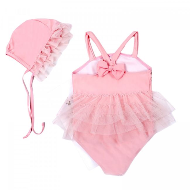 Costum de baie Roz cu caciulita (Varsta: 2-3 ani) JEMdrl47b2w1