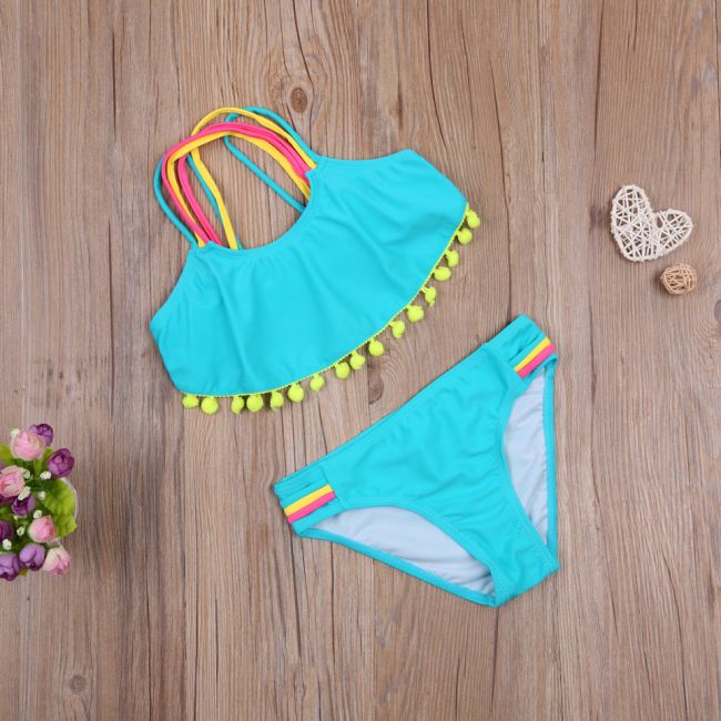 Costum de baie cu ciucuri din 2 piese (Culoare: Bleu, Varsta: 7 - 8 ani) JEMdrl47b2af14