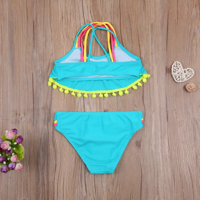 Costum de baie cu ciucuri din 2 piese (Culoare: Roz, Varsta: 3 - 4 ani) JEMdrl47b2af2
