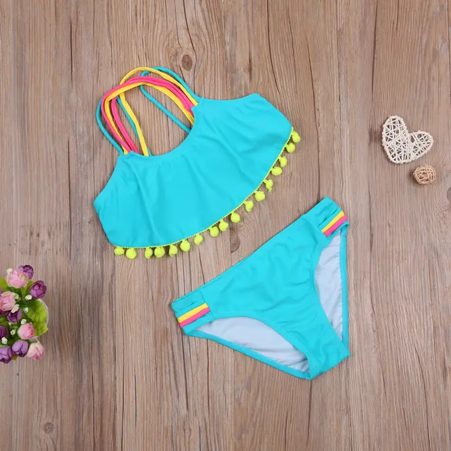 Costum de baie cu ciucuri din 2 piese (Culoare: Roz, Varsta: 3 - 4 ani) JEMdrl47b2af2