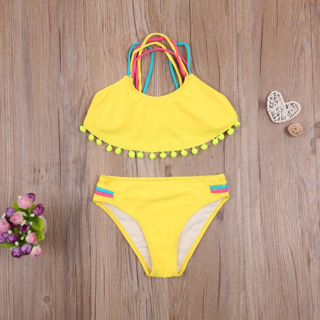 Costum de baie cu ciucuri din 2 piese (Culoare: Roz, Varsta: 7 - 8 ani) JEMdrl47b2af4
