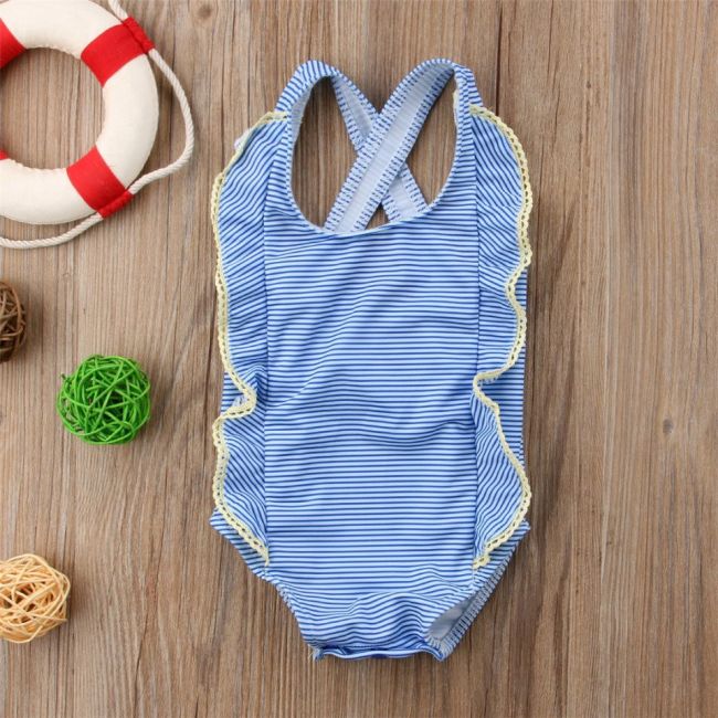 Costum de baie bleu cu dantela galbena (Marime: 100) JEMdrl_albgal4