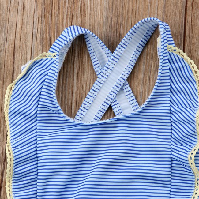 Costum de baie bleu cu dantela galbena (Marime: 100) JEMdrl_albgal4