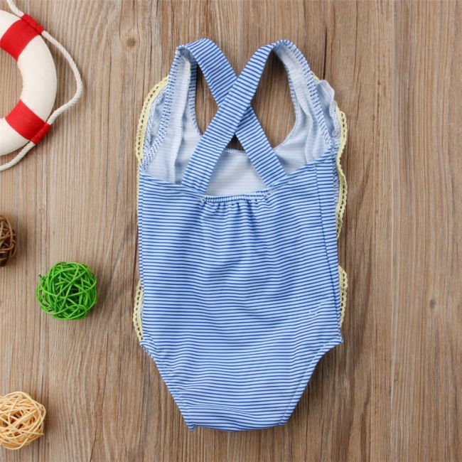 Costum de baie bleu cu dantela galbena (Marime: 100) JEMdrl_albgal4