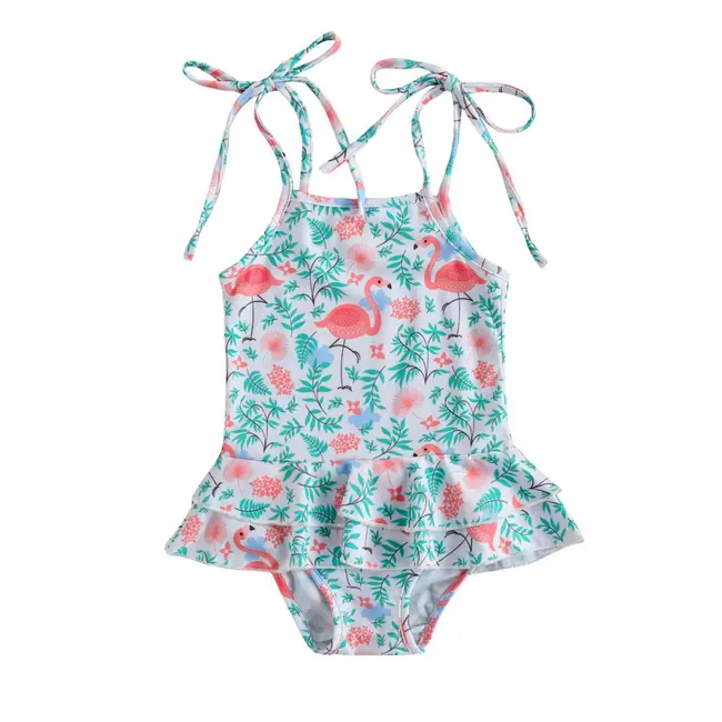 Costum de baie cu volan si bretelute (Marime: 100, Model: Pete roz) JEMdrl47b2ua8