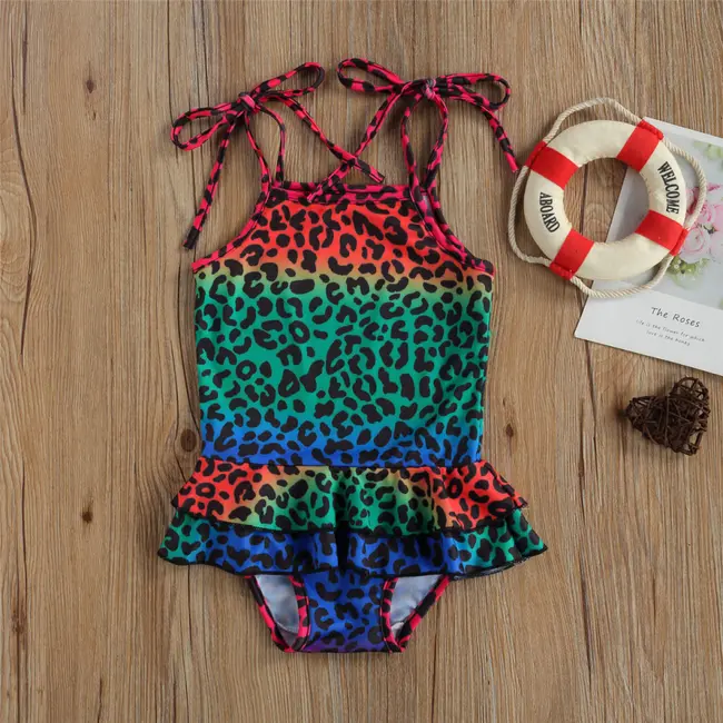 Costum de baie cu volan si bretelute (Marime: 110, Model: Multicolor) JEMdrl47b2ua12