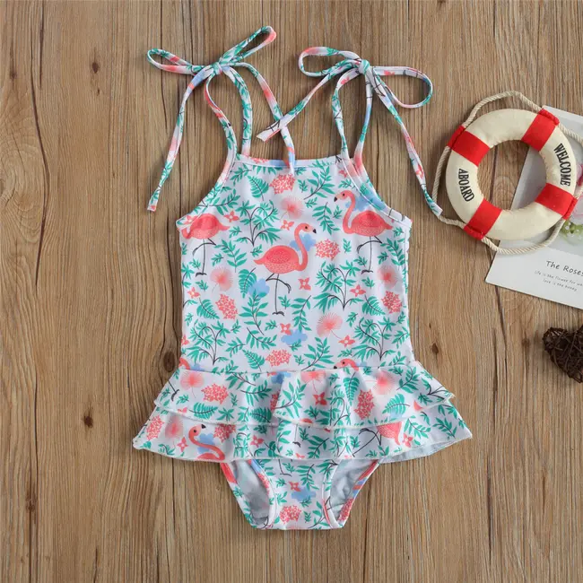 Costum de baie cu volan si bretelute (Marime: 130, Model: Multicolor) JEMdrl47b2ua22