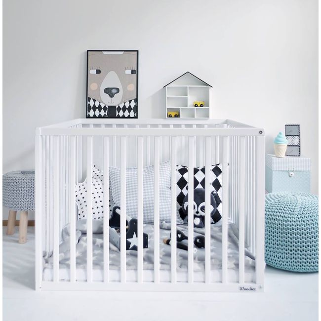 Tarc De Joaca Patrat Din Lemn Alb Pentru Copii Si Bebelusi, Interior 88 X 88 Cm Pjbplaypen_white