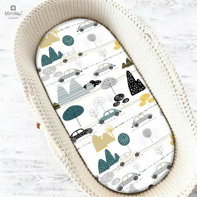 MimiNu - Cearceaf cu elastic pentru landou, carucior si cosulet, Dimensiune 80x35 cm, Din bumbac certificat Oeko Tex Standard 100, Childrens Journey Grey BYN6426972019361