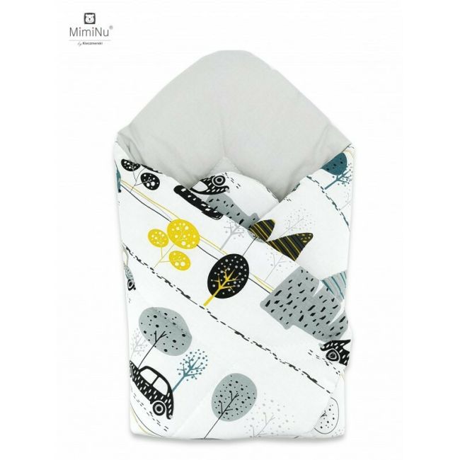 MimiNu - Paturica de infasat cu doua fete, Cu multiple utilizari, Cu inchidere arici velcro, Dimensiune 75x75 cm, Din bumbac certificat Oeko Tex Standard 100, Childrens Journey Grey BYN6426972019262