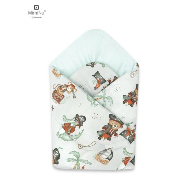 MimiNu - Paturica de infasat cu doua fete, Cu multiple utilizari, Cu inchidere arici velcro, Dimensiune 75x75 cm, Din bumbac certificat Oeko Tex Standard 100, Design, Pirates Natural BYN6426972018814