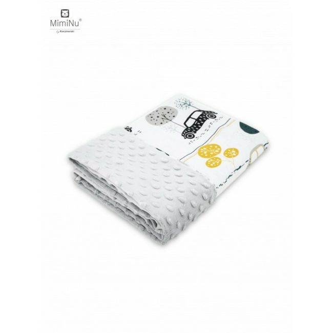 MimiNu - Paturica pufoasa cu doua fete, Dimensiune 75x100 cm, Din tesatura Minky si bumbac, Materiale certificate Oeko Tex Standard 100, Childrens Journey Grey BYN6426972019354