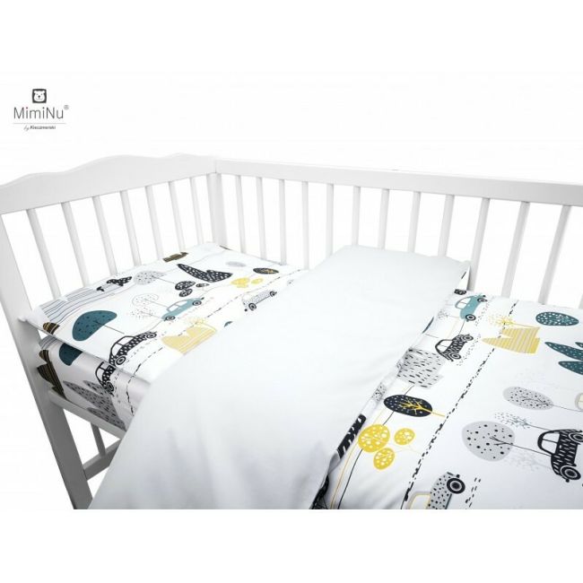 MimiNu - Set lenjerie patut cu 6 piese, Cu pilota si perna, Cu doua aparatori laterale, Din bumbac certificat Oeko Tex Standard 100, Pentru patut 120x60 cm, Childrens Journey Grey BYN6426972019347