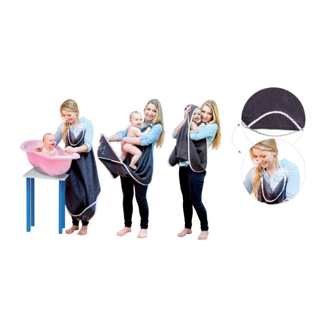Prosop Din Fibra De Bambus Cu Gluga Pentru Bebelusi Si Copii, Hands-free, Prince Blue, 85x85cm Pjb21029